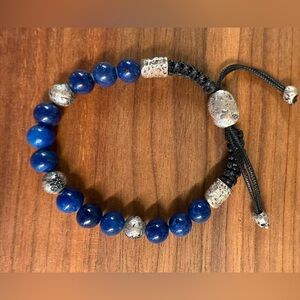 John Varvatos Blue Bead Bracelet with Silver Beads with Black Diamonds
